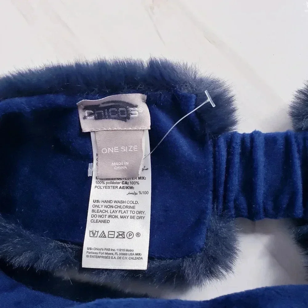 Chico's Faux-Fur Headband Navy Blue Cold Weather Luxe Cozy Soft One Size